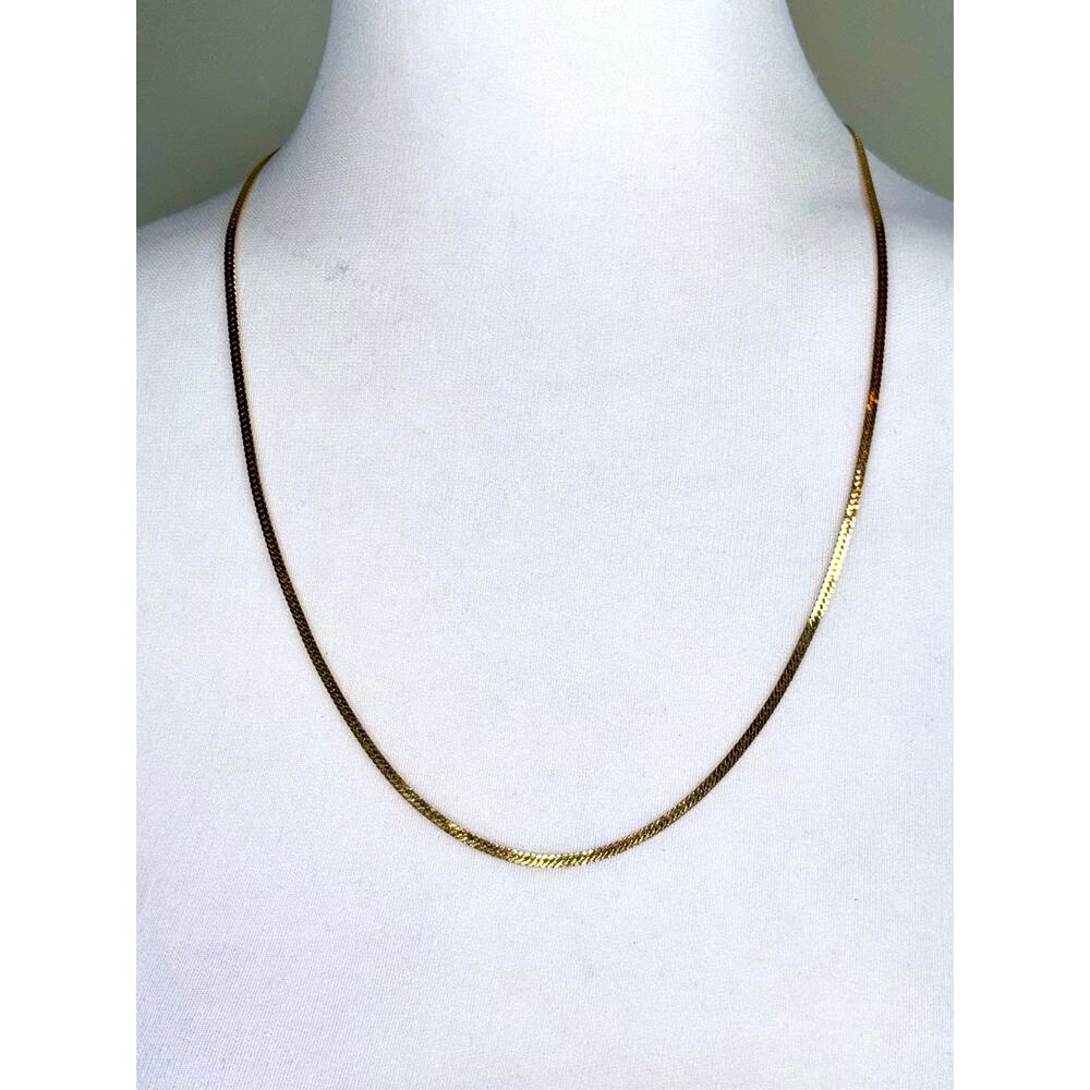 Vintage Monet Shiny Gold-Plated Herringbone Chain Signed Necklace EUC